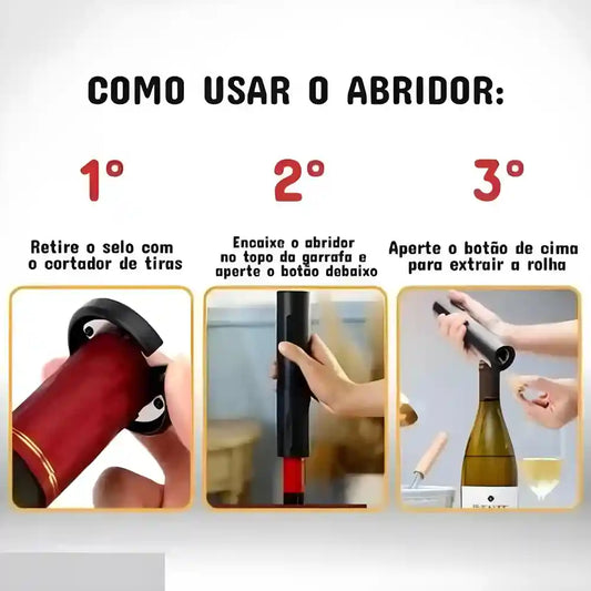 Abridor Saca Rolhas Garrafa De Vinho elétrico Automático a Pilhas