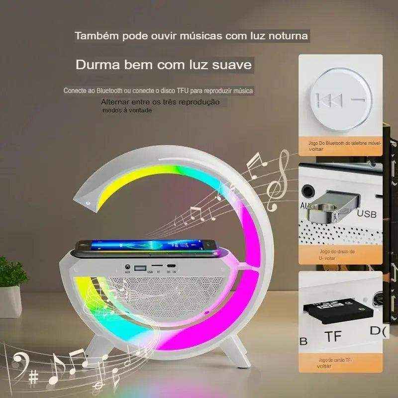Luminária RGB inteligente G-Speaker Com Carregador Sem fio Alto-falante Integrado e Rádio - HalloStore