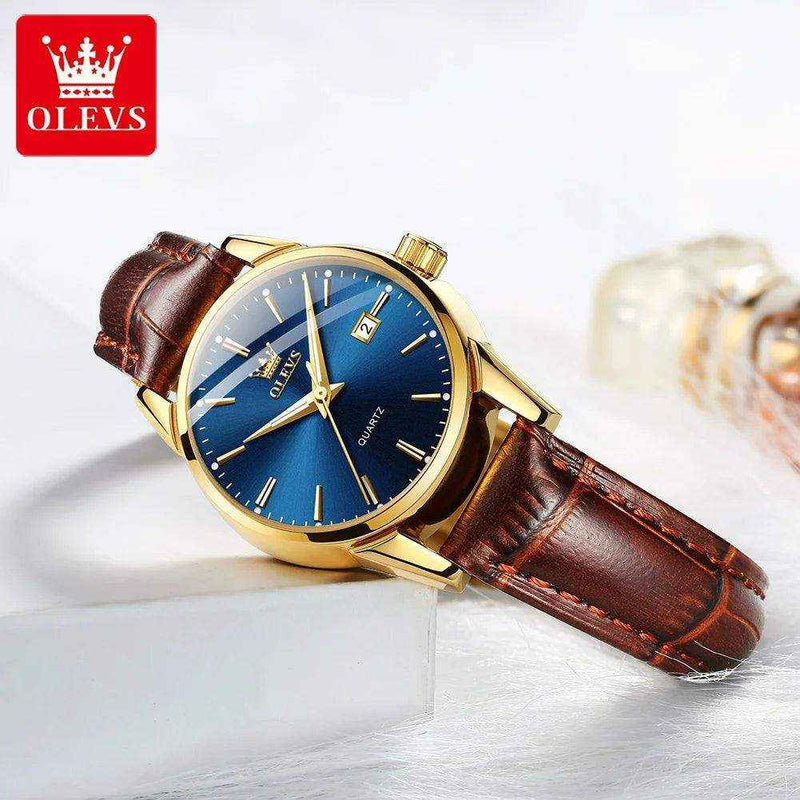 OLEVS-Relógio de quartzo de couro impermeável feminino, relógio de pulso respirável, marca top, luxo - HalloStore