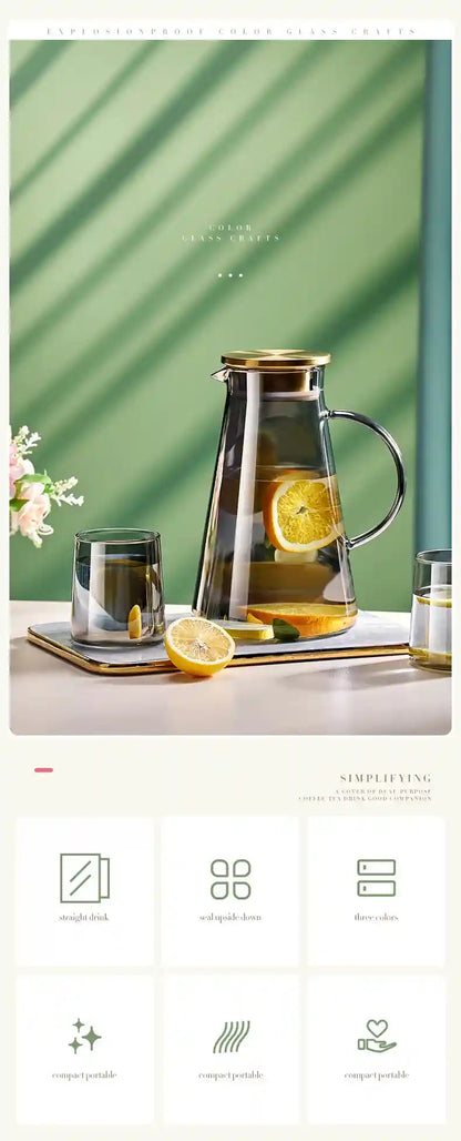 Jarra de Vidro Borossilicato 2L com Tampa -Ideal para Sucos, Água, Chá e Bebidas Geladas | HalloStore