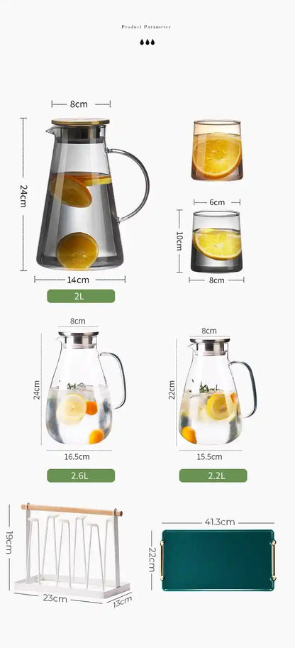 Jarra de Vidro Borossilicato 2L com Tampa -Ideal para Sucos, Água, Chá e Bebidas Geladas | HalloStore