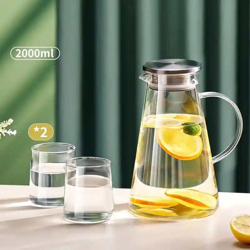 Jarra de Vidro Borossilicato 2L com Tampa -Ideal para Sucos, Água, Chá e Bebidas Geladas | HalloStore
