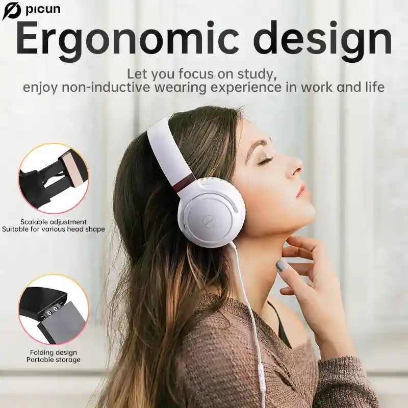 Fones de Ouvido com Fio Picun C60 On-Ear com Microfone e Controle de Volume