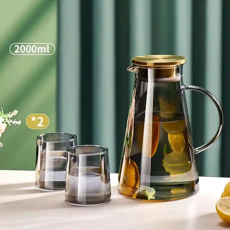 Jarra de Vidro Borossilicato 2L com Tampa -Ideal para Sucos, Água, Chá e Bebidas Geladas | HalloStore