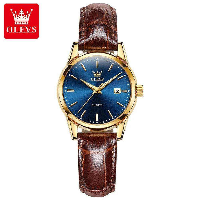 OLEVS-Relógio de quartzo de couro impermeável feminino, relógio de pulso respirável, marca top, luxo - HalloStore