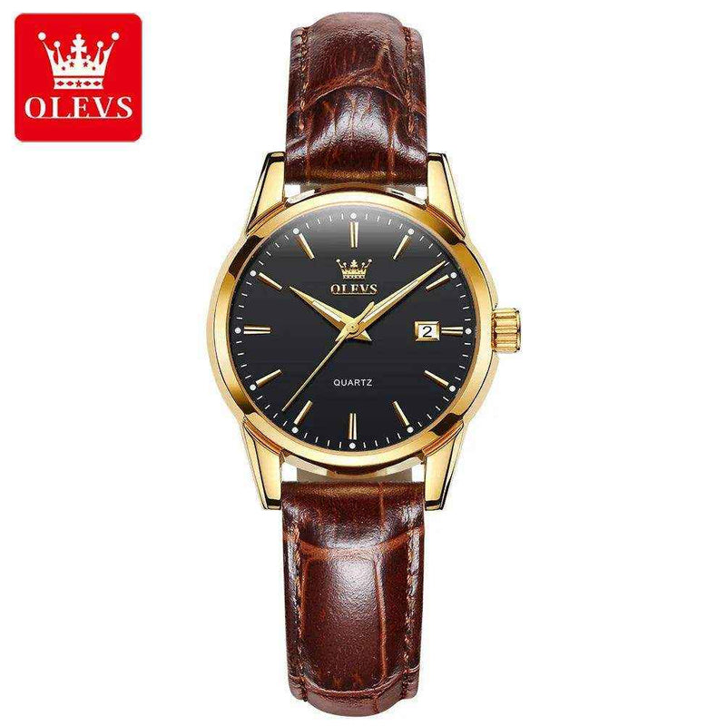 OLEVS-Relógio de quartzo de couro impermeável feminino, relógio de pulso respirável, marca top, luxo - HalloStore