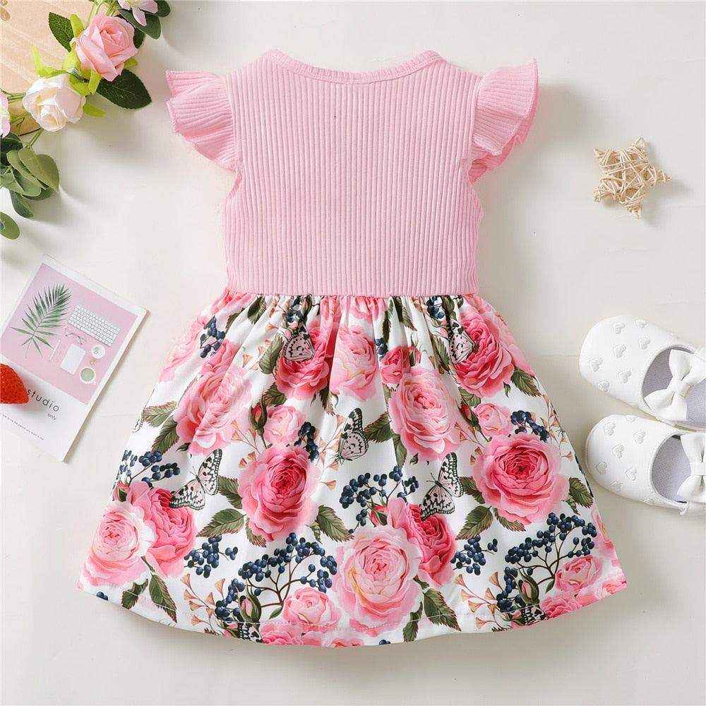 vestido rosa infantil florado - HalloStore