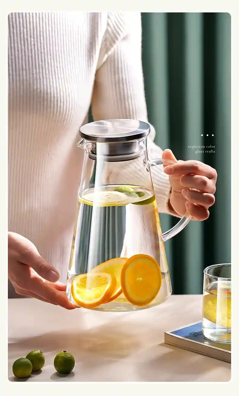 Jarra de Vidro Borossilicato 2L com Tampa -Ideal para Sucos, Água, Chá e Bebidas Geladas | HalloStore