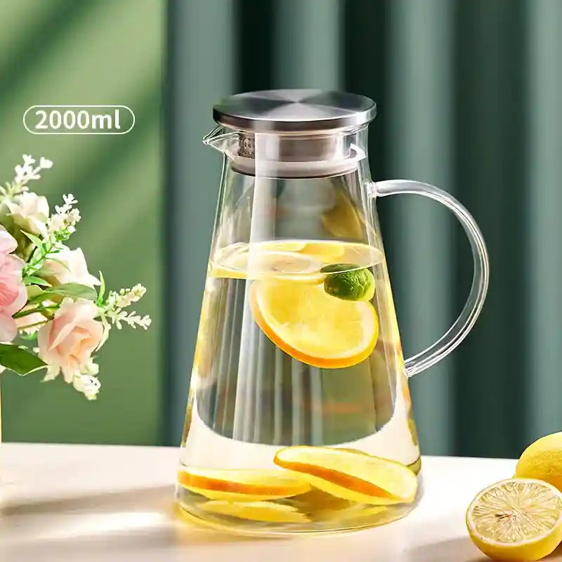 Jarra de Vidro Borossilicato 2L com Tampa -Ideal para Sucos, Água, Chá e Bebidas Geladas | HalloStore