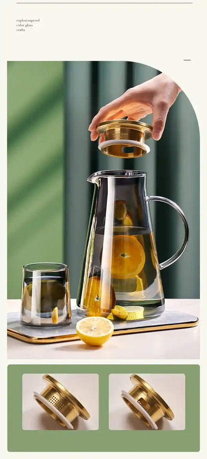 Jarra de Vidro Borossilicato 2L com Tampa -Ideal para Sucos, Água, Chá e Bebidas Geladas | HalloStore