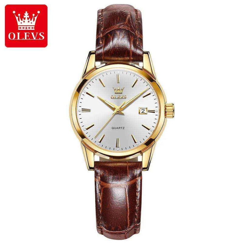 OLEVS-Relógio de quartzo de couro impermeável feminino, relógio de pulso respirável, marca top, luxo - HalloStore
