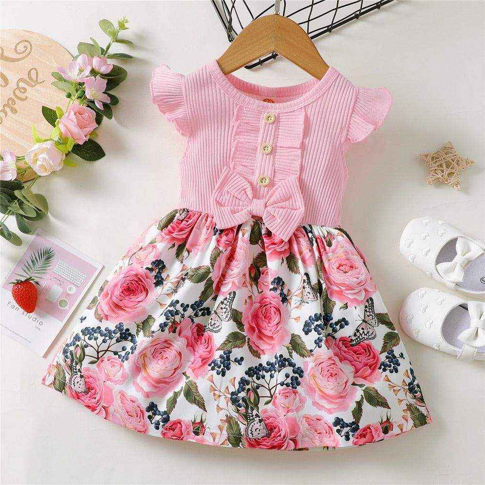 vestido rosa infantil florado - HalloStore