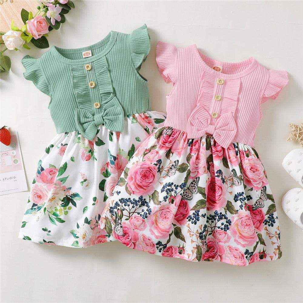 vestido rosa infantil florado - HalloStore