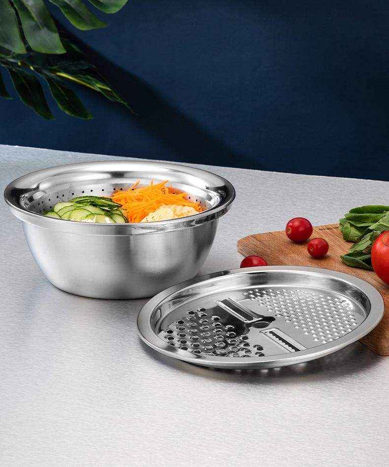 Ralador multiuso da cozinha com cesta de drenagem 3 em 1 bacia de aço inoxidáve - HalloStore