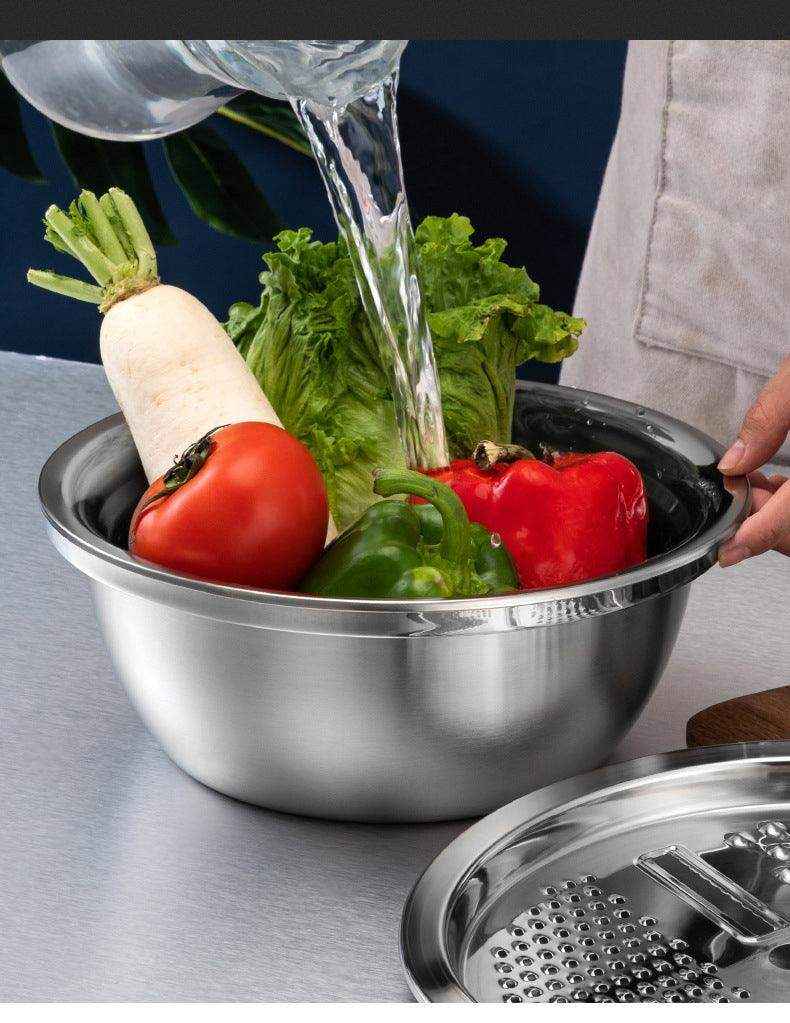 Ralador multiuso da cozinha com cesta de drenagem 3 em 1 bacia de aço inoxidáve - HalloStore